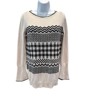 Talbots‎ Fair Isle Sweater M | Beige & Black Metallic Knit Pullover
